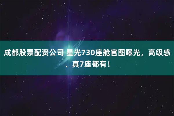 成都股票配资公司 星光730座舱官图曝光，高级感、真7座都有！